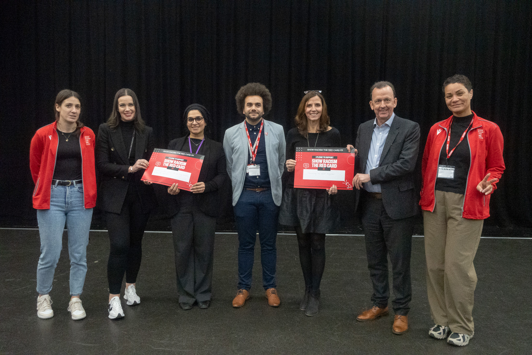 Mark Leighfield, Lisa Newman, Dean Pymble and staff from St David's College and Show Racism the Red Card