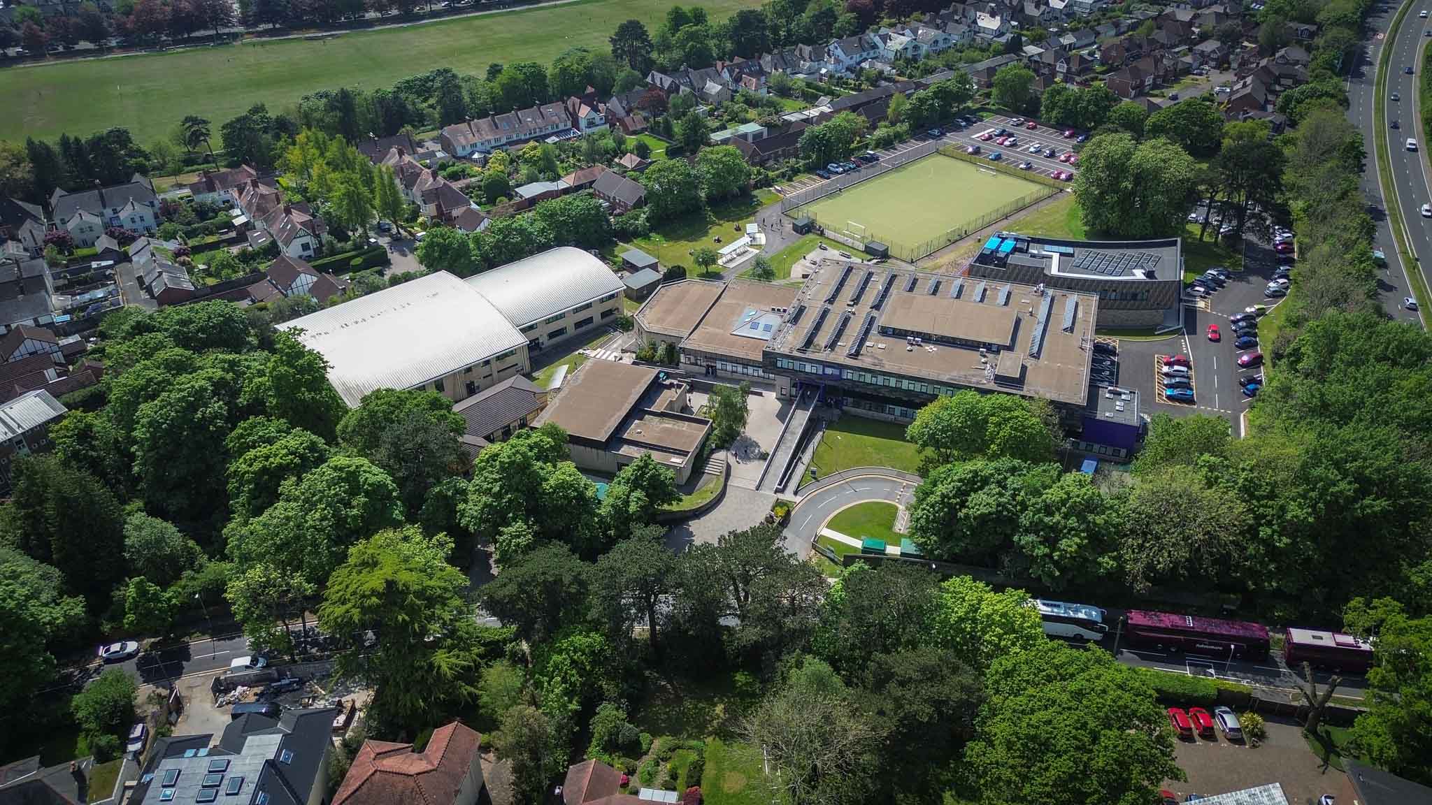 A drone shot above St David's Catholic Sixth Form College