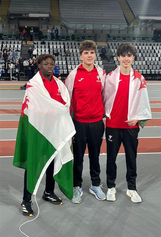 Student athletes with welsh flag