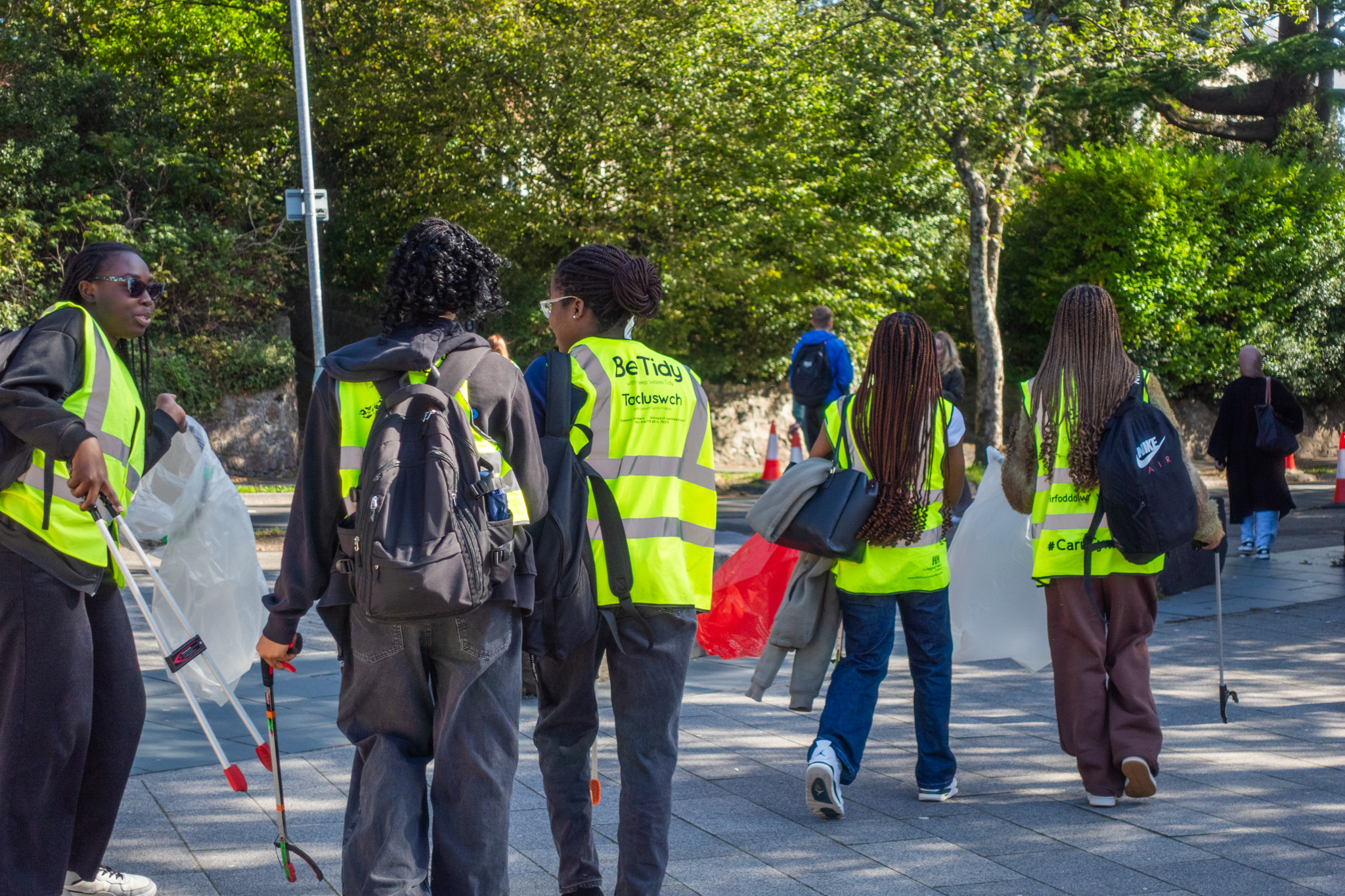 students and staff litter picking