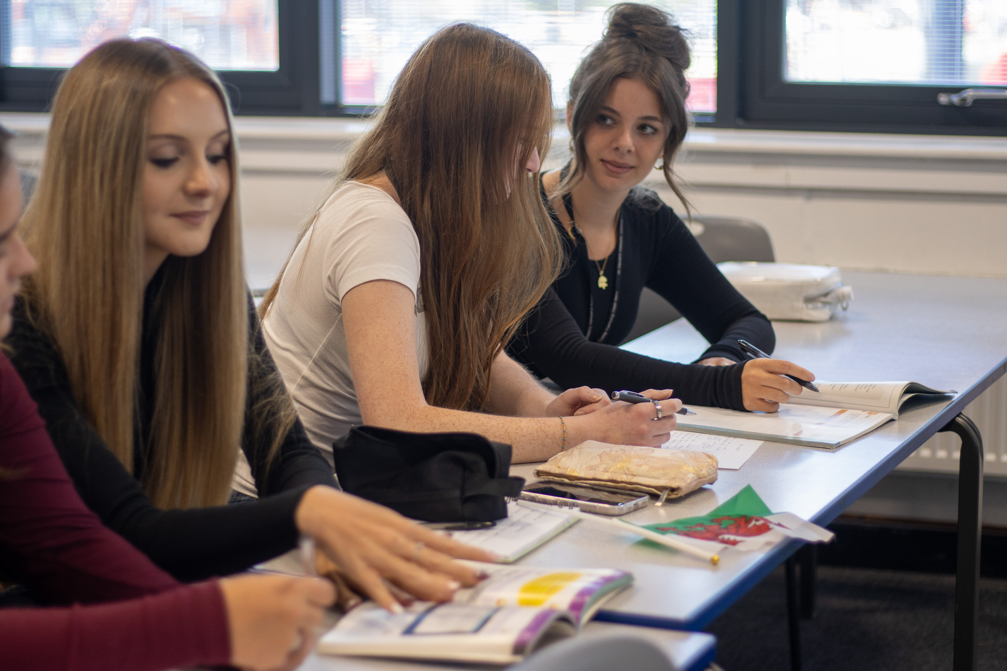 three students in Welsh class