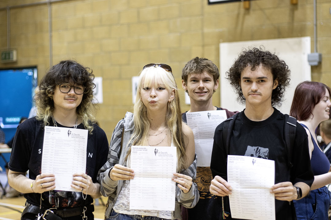 St David's students posing with their results