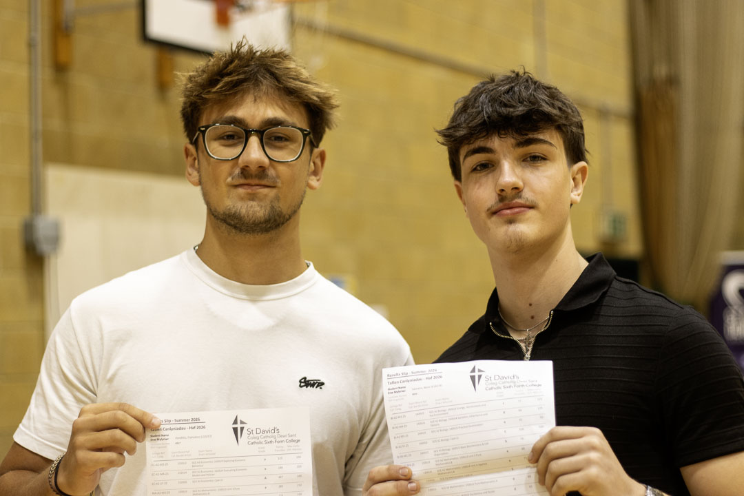 Two students posing for St David's College results day
